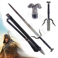 WITCHER/Zaklínačský stříbrný meč "HERO OF KINGDOMS OF NORTH" se zádovým popruhem