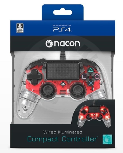 Nacon Drátový ovladač Compact - průhledná červená (PS4)